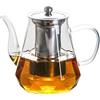 LEKEFETO Teiera con filtro e coperchio: teiera in vetro borosilicato da 1200 ml, teiera in vetro con filtro resistente al calore, per la preparazione di tè sfuso, tè alle erbe
