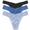 Hanky Panky Daily Lace Original Rise Thong - Mutande Donna in Pizzo Elasticizzate, Set 3 Pz, Tanga Donna con Vita Alta - Slip Donna Cotone e Nylon, Lingerie per Completo Intimo Donna, Taglia Unica