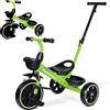 KRIDDO 2-in-1 Triciclo per Bambini da 18 Mesi a 5 Anni, Maniglione Estensibile per una Spinta Senza Sforzo, Triciclo Regalo per Bambini da 3 a 5 Anni con Pedana Frontale Pieghevole, Verde