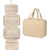 Flaxarne Beige Grande Beauty Case da Viaggio da Appendere,Donna Borsa da Toilette Impermeabile Pieghevolecon Gancio 360°,Organizer Cosmetici per Viaggio Bagno,30×22×12 cm