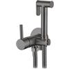 Aquagrif Kit miscelatore per acqua fredda e calda per bidet - monocomando da incasso con doccetta a pulsante e flessibile rinforzato, 1,20 m (Gun Metal)