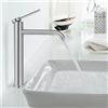 PHASAT Rubinetto Bagno Lavabo Alto Miscelatore Bagno Monocomando Fredda e Calda Regolabile Finitura Nichel Lucida PTMP01L