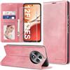 Nshkeji Custodia per OPPO Reno 12F/OPPO Reno 12FS Pelle Portafoglio [con Vetro Temperato] Cover Pelle Premium in Libro Portafoglio Flip, Carta Fessura, Cavalletto, RFID Blocking Wallet (Rosa)