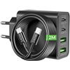 ARCCRA 65W Caricatore USB C, 4-Porte Rapido Alimentatore con 240W 2M Type C Cavo per MacBook Pro/Air, Tablet, iPad, iPhone 17/17 Air/16/15 Pro Max, Samsung Galaxy S25/S24, Caricabatterie USB-C/A Adattatore