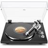 FEKTIK Giradischi Bluetooth con trasmissione a cinghia, lettore di dischi in vinile, uscita digitale USB, cartuccia magnetica, vinile digitale a MP3, AT-3600L, 33 o 45 giri/min, nero