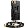 Mkej Cover per iPhone 16E/ iPhone 17E con cordino, Placcatura Silicone Cuore amore Custodia con Cordino, con Regolabile Staccabile laccio Case per iPhone 16E/ iPhone 17E, oro nero