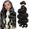 Shoaiye Human Hair Bundles Body Wave Capelli Veri Tessitura Unprocessed Remy Machine Weave 3 Extensions Double Weft Color #1B Natural Black 30 30 30 Inch