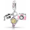 MariaFonte Charm Laurea Compatibile Tutte Marche Pendente Cappello Laurea Fiori Foto Compleanno Anniversario Ciondoli Originale Bead Argento