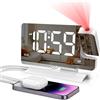 GAESHOW Sveglia con Proiettore Soffitto con Schermo a Specchio da 7,5 Pollici e 6 Livelli di Luminosità, Sveglia da Comodino Rotante 180°, Doppio Allarme, Snooze, Porte USB/Type-C, 5 Livelli di Volume