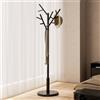 AQIMUELE Attaccapanni, Appendiabiti da Terra in Legno, 12 Ganci, 3 Altezze, per Cappotti, Cappelli e Borse, per Ingresso, Ganci e Palo in Legno di Gomma, Design ad Albero, Nero