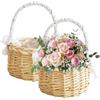 PORFOYO Set di 2 cestini per fiori da sposa con manico, mini cesto di fiori intrecciato, cesto pasquale con manico, piccolo cesto di vimini intrecciato con manico, per feste, festival