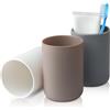 Ukaeno Bicchiere porta Spazzolino 3 Pezzi, porta Spazzolini Bagno, Plastica Alimentare, Assolutamente Infrangibili (Bianco, Grigio, Marrone)