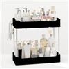 XingyLi Organizzatore da bagno, piano di lavoro, vassoio per vanità a 2 livelli, colore nero, mensola rimovibile per cosmetici, mensola in piedi, supporto per casa, comò, cucina, spezie, ufficio