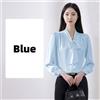 Camicia Donna in Raso Satin Maniche Lunghe con Fiocco Colletto a V Office New