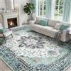 INOVADAY Tappeto 240x300 cm Lavabile in Lavatrice Vintage Antiscivolo Blu Scuro/Verde/Rosso