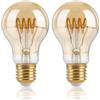 FLSNT Dimmerabile LED Lampadina Edison E27, 4W A60 Retro Stile Decorativo Lampadine, Vintage LED Filamento a spirale Lampen, 300 Lumen, Bianco caldo 2700K, Vetro Ambrato, Confezione da 2