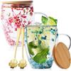 PORFOYO Fiori Secchi Taza Veto,Set Di 2 350ML Tazza Doppio Veto Con Cucchiaio,Coperchio,Tazza Vetro A Doppia Parete,Vetro Bicchierini Caffè,Tazze Fiori Secchi Per Caffè,Tè,Latte