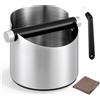 ISHEWUDU Coffee Knock Box con spazzola, cestino per caffè in acciaio inox, piccola scatola per caffè espresso, base antiscivolo, contenitore per rifiuti di caffè di grande capacità, barra rimovibile
