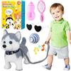 Marsjoy - Cane giocattolo Husky che cammina e abbaia con guinzaglio di controllo, robot realistico con coda scodinzolante interattivo musicale danzante in peluche animato elettronico per bambini e