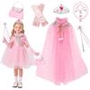 Orizizhic 9 pezzi principessa mantello bambina rosa ragazza vestito principessa con corona bacchetta magica borse guanti collane bracciali orecchini anelli anelli per Halloween Natale travestimento carnevale