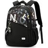 Lutuan Zaino per Ragazzi Adolescenti, Grande Zaini Scuola Media e Superiore in Nero con Stampa Graffiti, Zaino Ragazzo Casual Impermeabile da Viaggio con Cinturino di Fissaggio, Nero/Blu