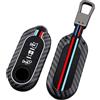 TECART Custodia per chiave auto, adatta per Fiat 500 500L 500X Grande Punto Florino per Dodge IVECO Citroen Metallo Cover Silicone Fibra di Carbonio Modello 3 Tasti Custodia Chiave - Corta A