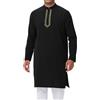 NANAMEEI Kurta Uomo Cotone Lino Collo Alto Manica Lunga Abbottonatura Caftano, Nero , L