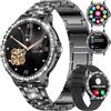 LIGE Orologio da donna Bluetooth chiamate per Android iOS 1,32 HD Full Touch Screen da donna, orologio fitness con diamanti neri in acciaio inox, frequenza cardiaca, monitoraggio del sonno