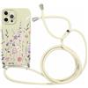 Foonary Cover con Cordino per Apple iPhone 12 PRO Max 6,7, Custodia con Aesthetic Motivo Laccio Collana Tracolla, Silicone Antiurto Protezione Bumper Phone Case per iPhone 12 PRO Max，Fiore 02