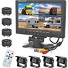 Fuluku Telecamera di Retromarcia 4 Telecamere Set, 9'' Telecamera Posteriore Impermeabile Notturna Monitor con 2x10m + 2x20m Cavo per Camion/Rimorchio/Bus/Van 12-24V
