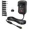 CERRXIAN Adattatore universale AC/DC regolabile da 30 W, da AC a DC 3 V, 4,5 V, 5 V, 6 V, 7,5 V, 9 V, 12 V, 2 A, con 8 punte di adattatori selezionabili e porta USB da 5 V, 2,1 A, per elettronica