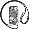 Yoedge Cover Magnetica per iPhone 14/iPhone 13 6,1 con Cordino, Compatibile con MagSafe, Aesthetic Fiori Disegno Custodia con Tracolla Laccio Corda, Traslucida Silicone TPU PC Antiurto Case, Nero