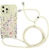 Foonary Cover con Cordino per Apple iPhone 14 PRO Max 6,7, Custodia con Aesthetic Motivo Laccio Collana Tracolla, Silicone Antiurto Protezione Bumper Phone Case per iPhone 14 PRO Max，Fiore 02