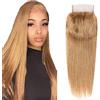 Tuheerst Human Hair Bundles #27 Honey Blonde Straight 4x4 Lace Closure Bundel Echthaar Human Hair Extensions Echthaar Tressen Double Weft Remy Hair 24 Inch