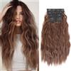XFSRG 55cm Extensions Clip Capelli Veri 4 Pezzi Hair Extension Clip Parrucche Donna Naturale Riccioli Lunghi E Ondulati Con Forcina Capelli Finti Donna Per Viaggio(Marrone Chiaro)