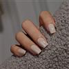 KQueenest Press on Nails - Set di 28 unghie da incollare, colore marrone chiaro, tinta unita, quadrate, finte con colla, nude Cream