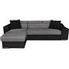 LOUNGITUDE - Divano angolare reversibile, convertibile con cassettiera e 2 pouf in microfibra e similpelle - grigio/nero - 3 posti + 2 pouf
