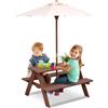 FANTASK Tavola da picnic per bambini con ombrellone rimovibile, tavolo da picnic in legno di abete per esterni