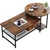 BAKAJI Set Tavolini da Caffè 2 in 1 Divisibili, Tavoli Bassi Separabili con 4 Ripiani d'Appoggio, Tavolino Basso Design Industrial Ideale per Salotto, Soggiorno, Ufficio, Struttura Nera e Ripiani Noce