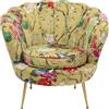 Kare Design poltrona Water Lily Gold Flower Fever, giallo, motivo floreale velluto, altezza seduta 45 cm, soggiorno, stanza da letto, 77x85x78 cm