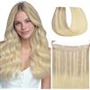 hotbanana Extension Capelli Veri con Filo Invisibile, 50cm 110g Biondo cenere a biondo dorato e biondo platino Capelli Umani Remy Lisci, Invisible Wire Hair Extensions, Extension in Capelli Veri