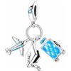 MariaFonte Charm Laurea Compatibile Tutte Marche Pendente Cappello Aereo Valigia Trolley Blu Azzurro Compleanno Anniversario Ciondoli Originale Bead Argento