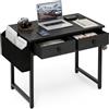Grandder Piccolo tavolo per computer con 2 cassetti in tessuto, 100 cm, con scomparti e cassetti, scrivania per piccoli spazi, colore nero