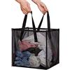 UNAMAX Cesto portabiancheria pieghevole in rete, con manico, pieghevole per il lavaggio, ideale per la stanza dei bambini, dormitorio universitario, organizer da viaggio (nero)