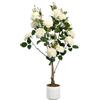 GarveeLife Albero di rosa artificiale per interni ed esterni, 75/80/90/105/120/150 cm, albero artificiale con tronco di legno naturale e fiori realistici per la casa