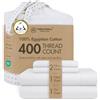 Threadmill Home Linen Lenzuola Queen - 100% cotone egiziano certificato, 400 fili, set di 4 pezzi in rasatello bianco, in cotone pettinato ELS liscio, lenzuola con tasca profonda elasticizzata