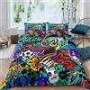 Loussiesd Set di biancheria da letto con copripiumino e 2 federe colorate per adolescenti e ragazzi, motivo musicale Graffiti