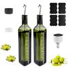 Gvolatee 2PCS oliera salvagoccia 500ml, dispenser olio d'Oliva e Aceto con beccuccio, Imbuto in Acciaio Inossidabile, etichette, dosatore olio, verde scuro bottiglie vetro per Cucina, BBQ, insalate
