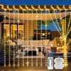 LYNNON Tenda luminosa a batteria, 2 × 2 m, 200 luci LED, tenda con telecomando, impermeabile, decorazione per interni ed esterni, decorazione per camera dei bambini, matrimonio
