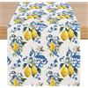 Kiatuniya Runner Tavola Moderno Limone Centrotavola Decorazione Arancione e Gialla Runner da Tavolo Primaverile ed Estivo Boho Fiori Blu Lavabile per Cucina Tavolo Pranzo per Feste 40x140 cm